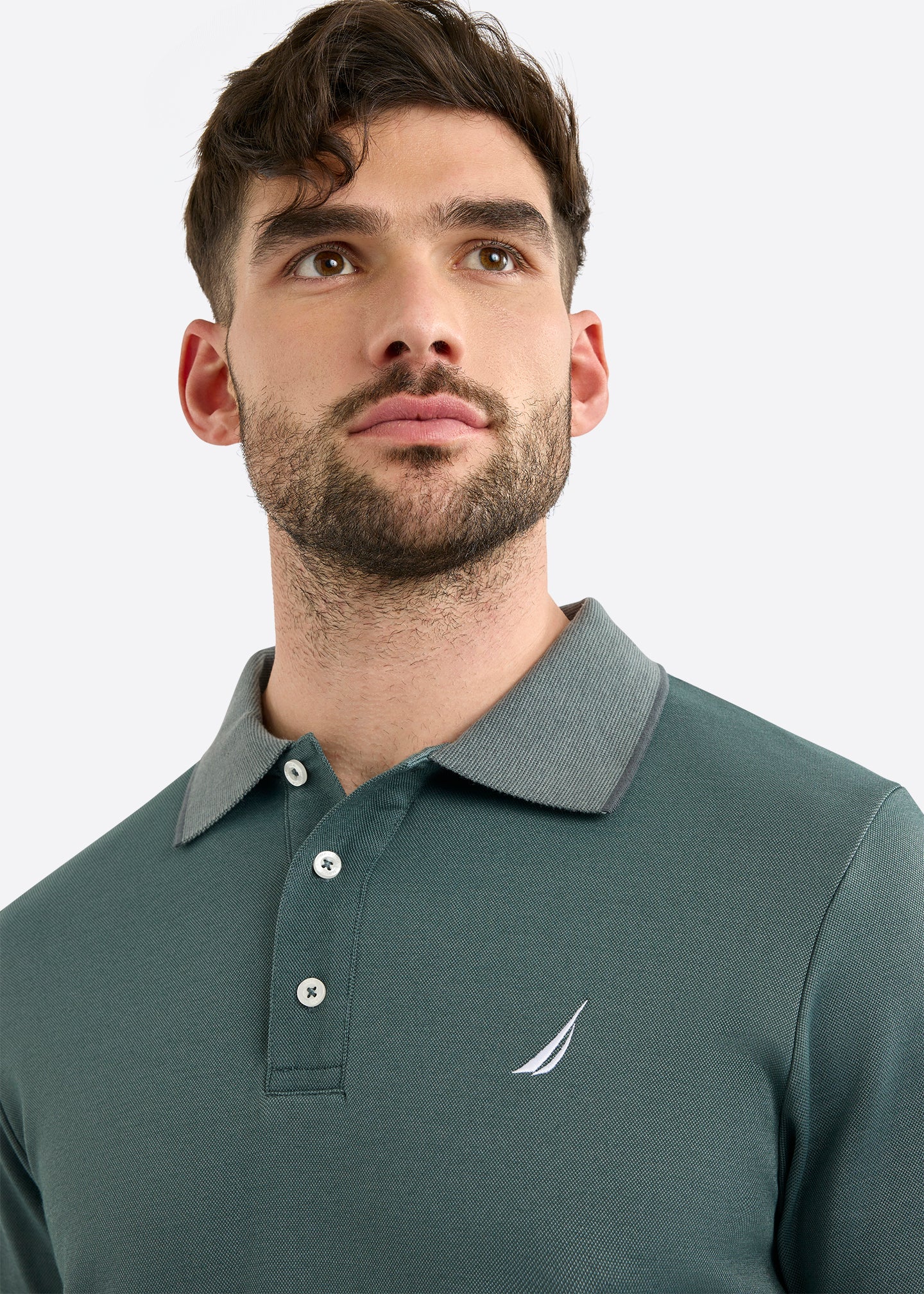 Nautica Harlyn Slim Fit Polo Shirt- Shadow Grey-Detail