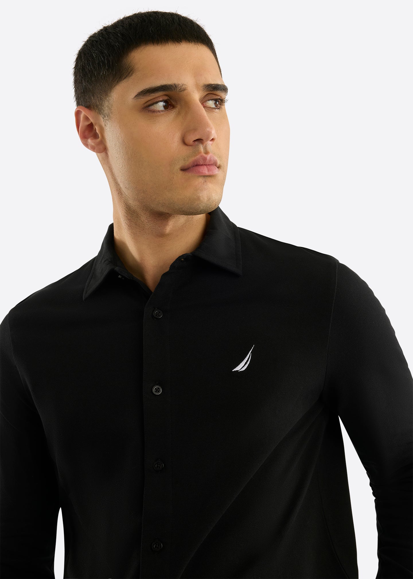 Nautica Upton Long Sleeve Shirt-Black-Detail