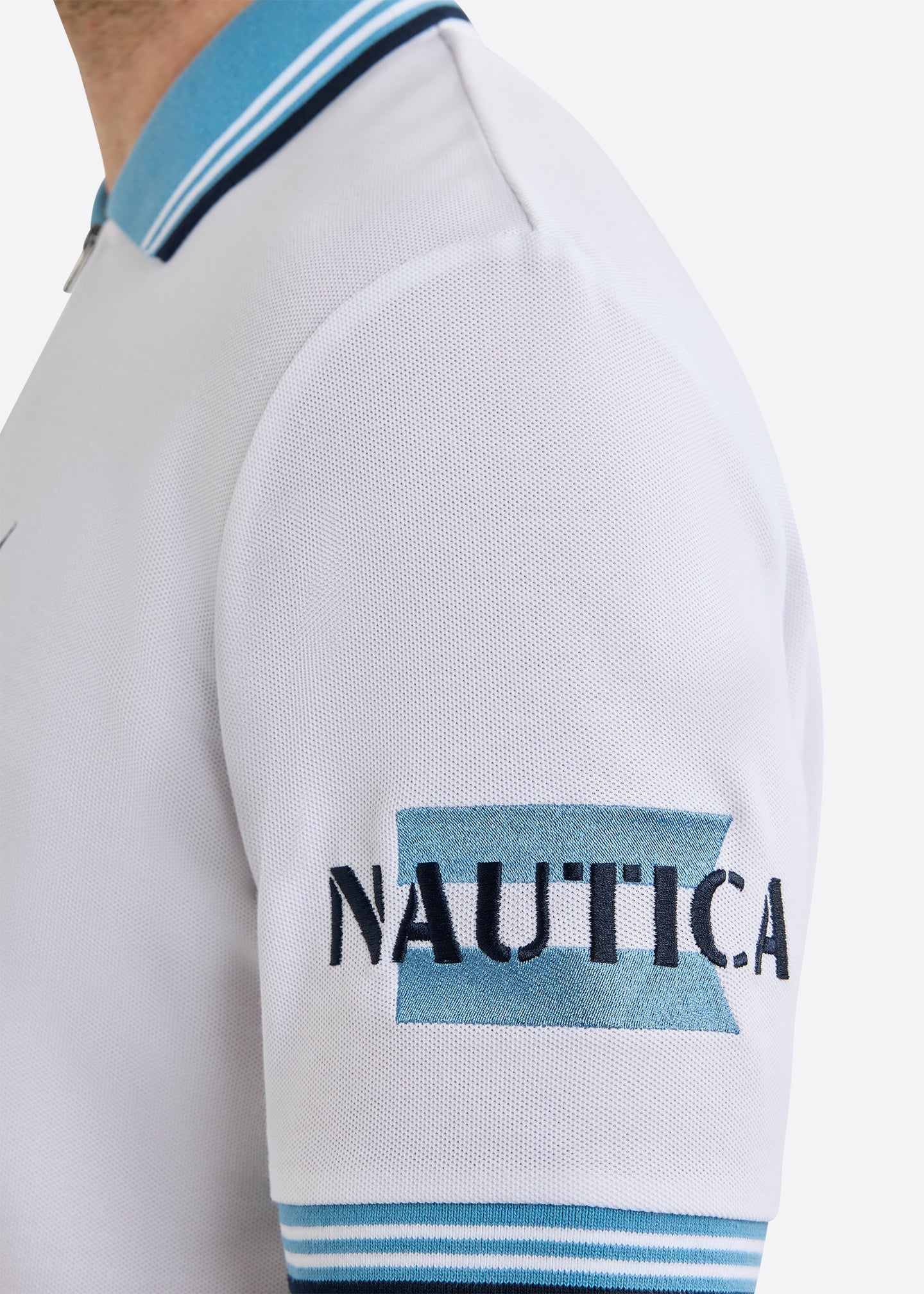 Nautica Knowle Polo Shirt-White-Sleeve Detail