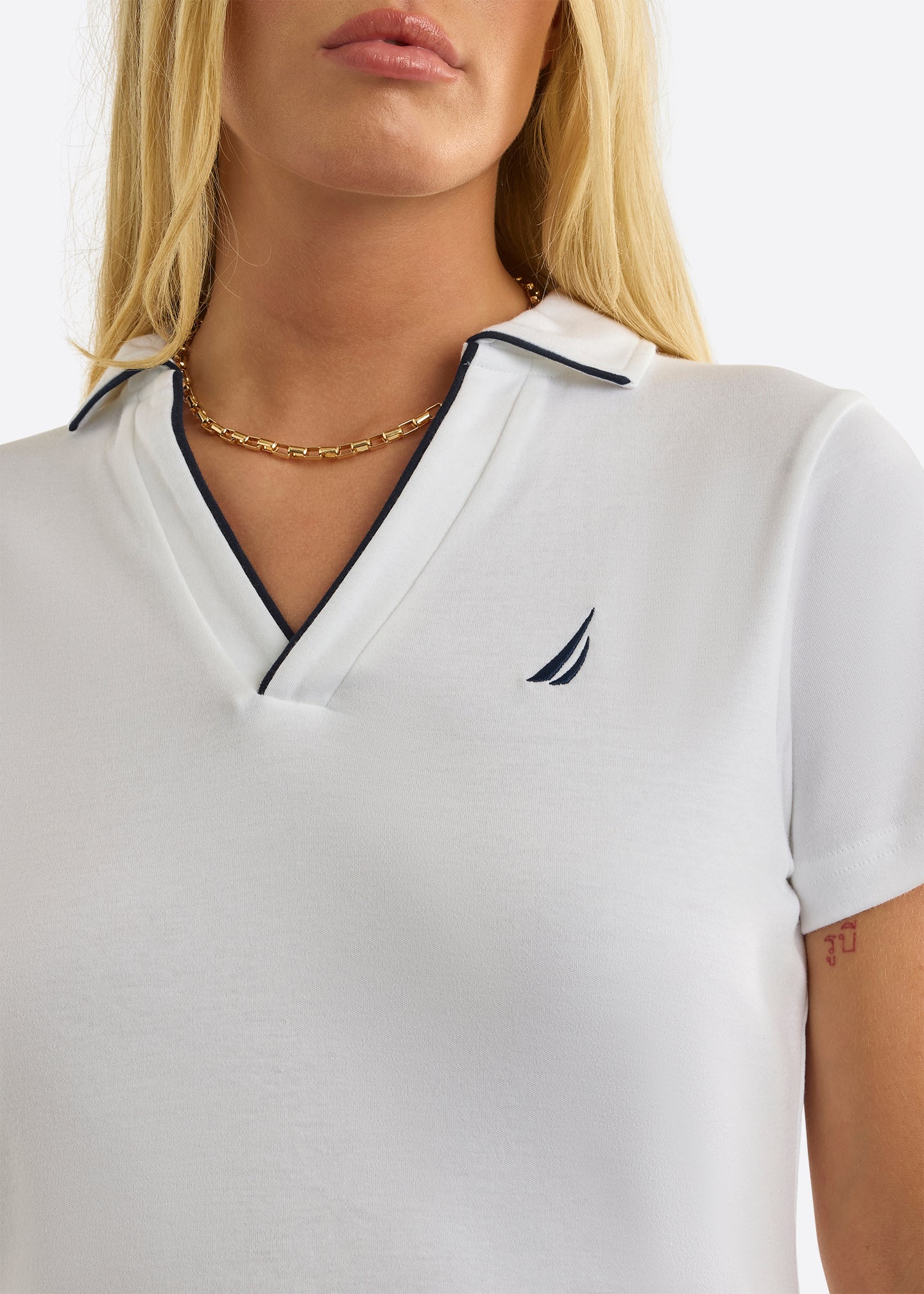 Nautica Adalynn Polo Shirt-White-Detail