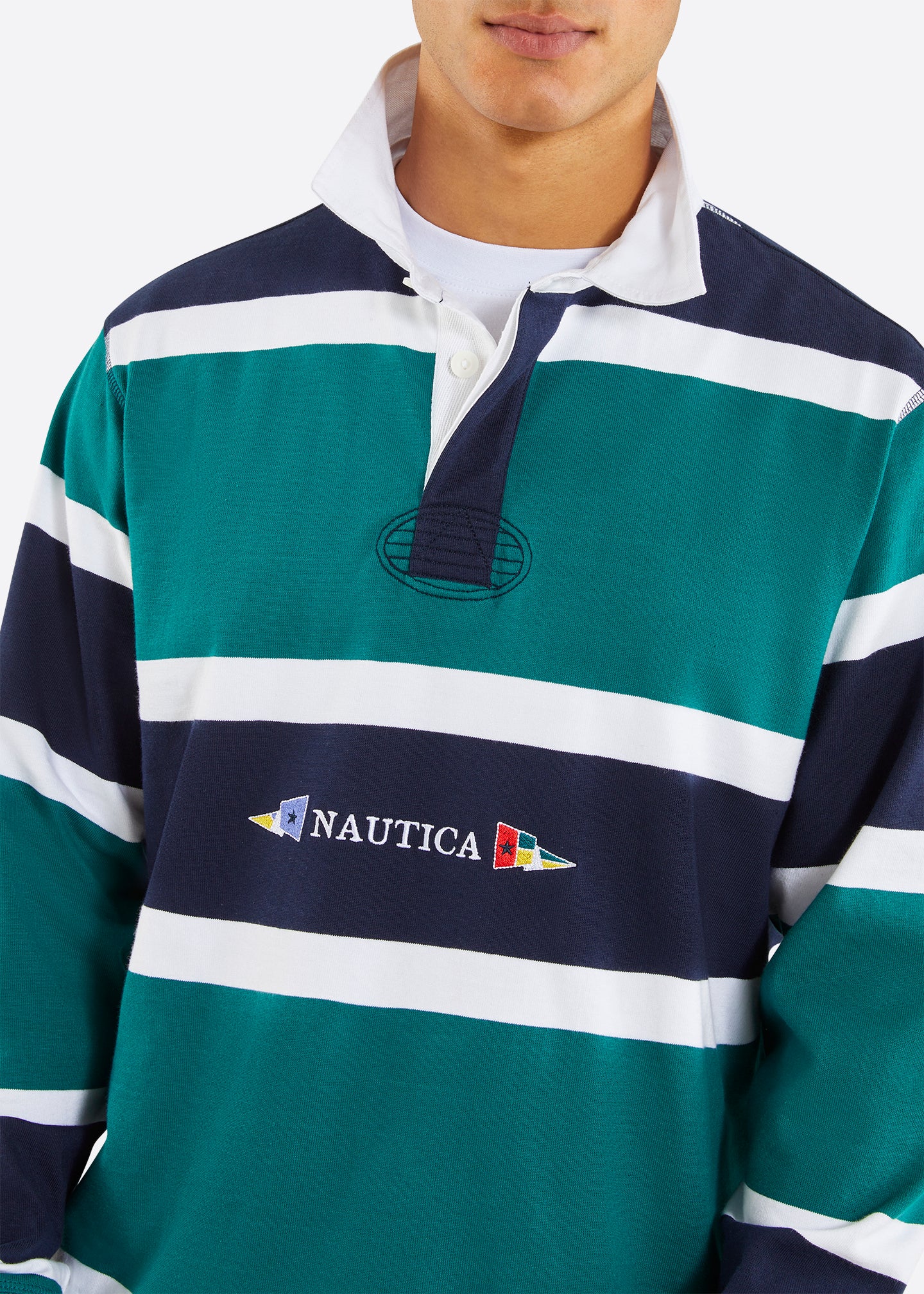 Nautica Vinson Rugby Shirt - Marine Green - Detail