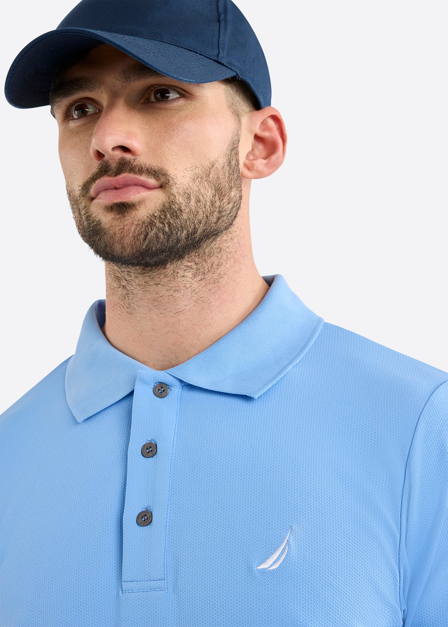 Nautica Barrett Slim Fit Polo Shirt-Nautural Blue-Detail 