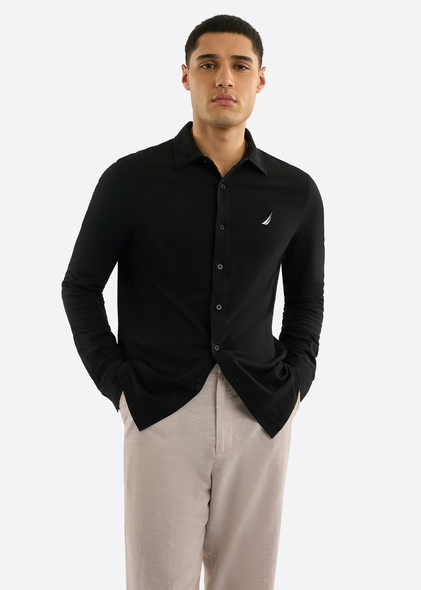 Nautica Upton Long Sleeve Shirt-Black-Front
