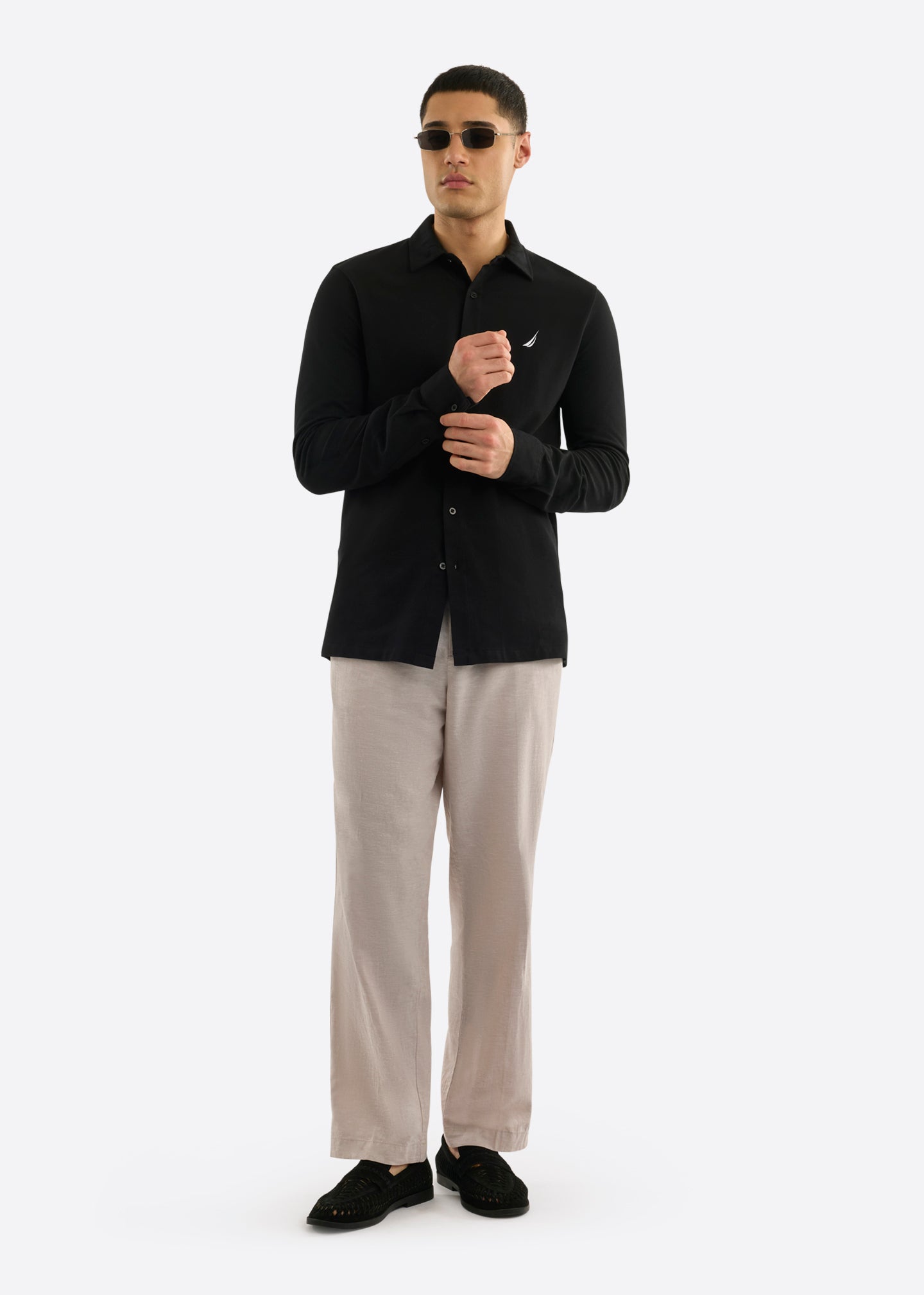 Nautica Upton Long Sleeve Shirt-Black-Full Body