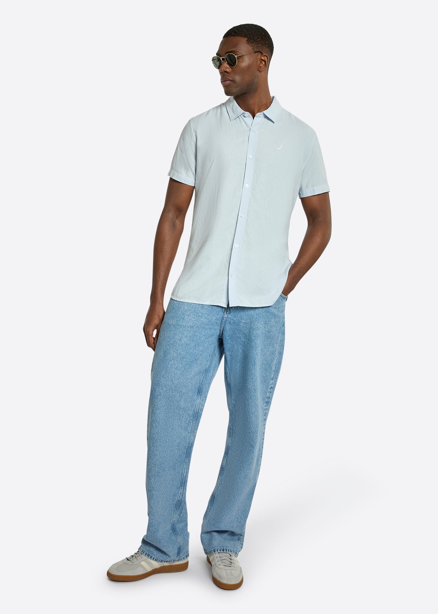 Nautica-Andre Short Short Sleeve Shirt- Pale Blue-Full Body
